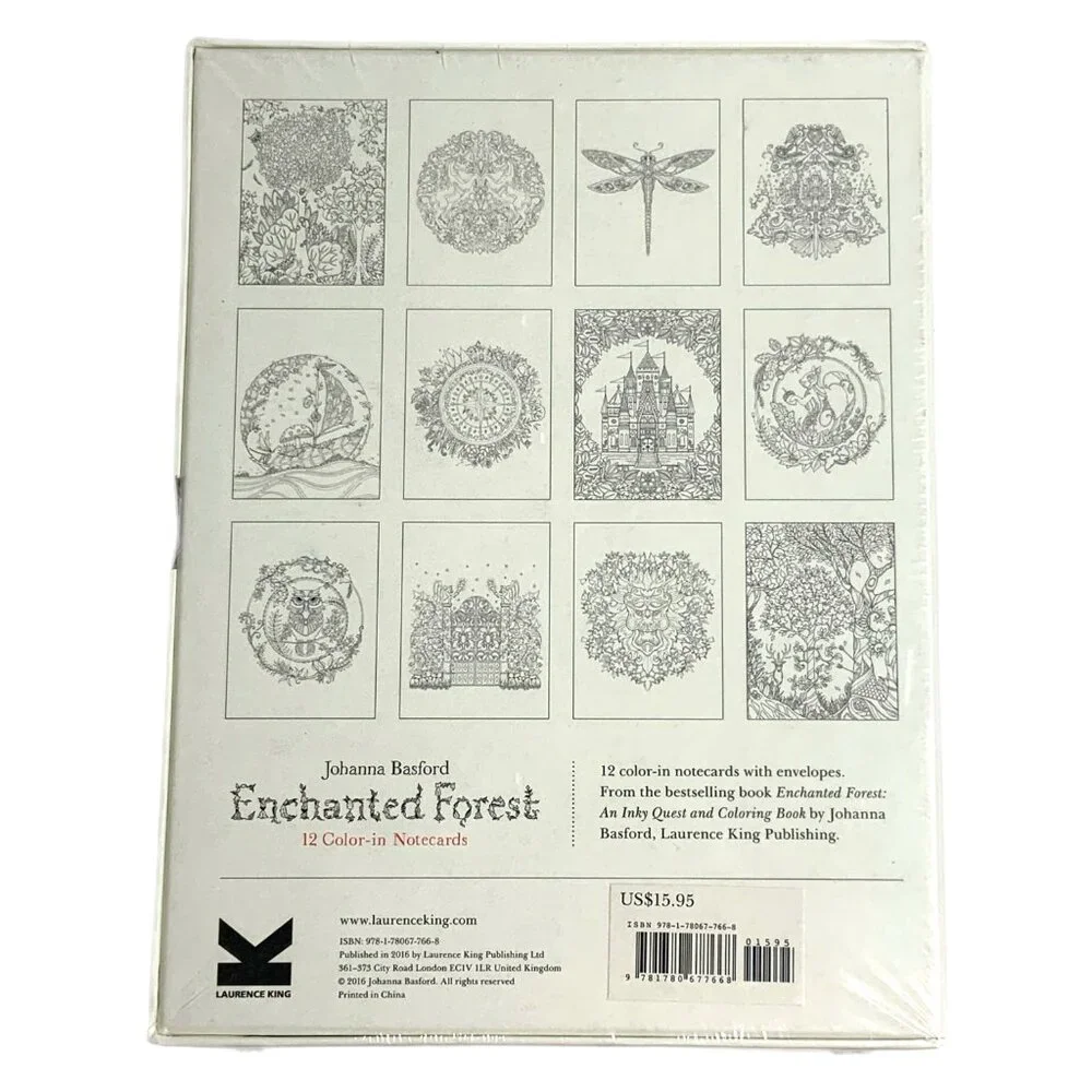 Johanna Basford Enchanted Forest Coloring Color-in Notecards Book Whimsical